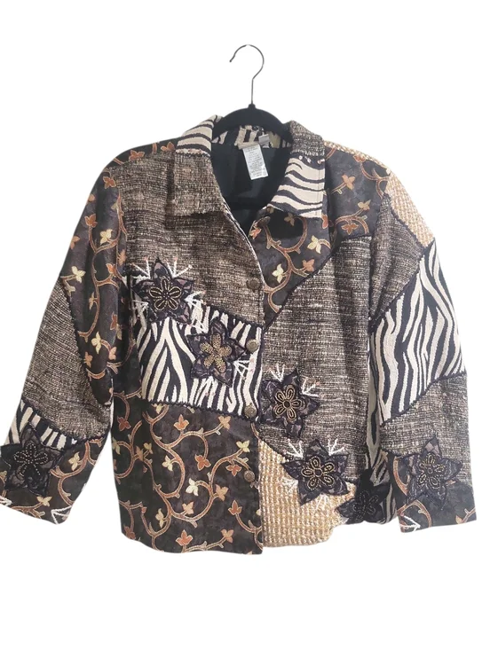 Coldwater Creek Vintage Mixed Media Ornate Patchwork Jacket Size M - Picture 3 of 16